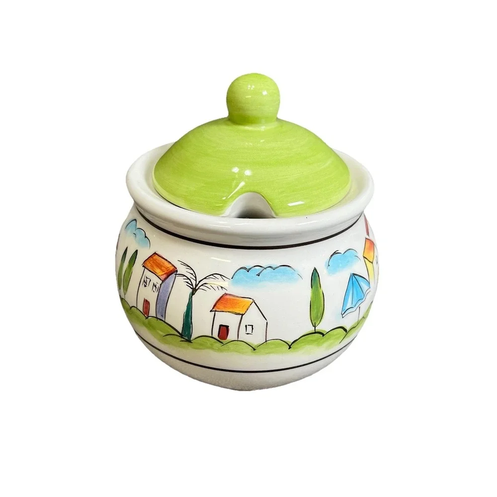 Sakura Provence‎ By Apple Vintage Hand Painted Ceramic Sugar Bowl Jar With Lid